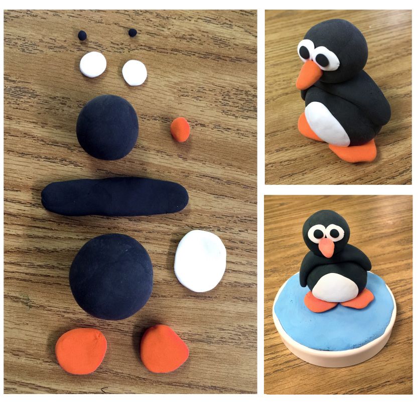Процесс лепки пингвина из пластилина